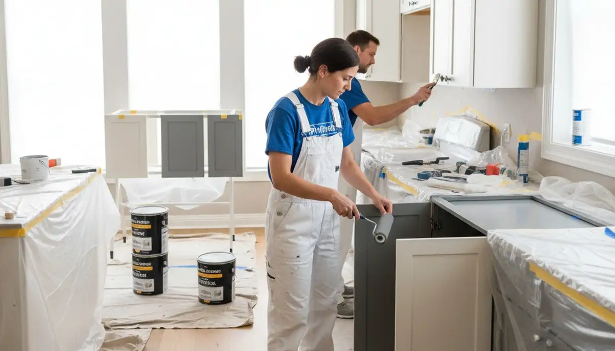 Cabinet painting in Los Angeles, CA for durable kitchen and bathroom cabinet обновation