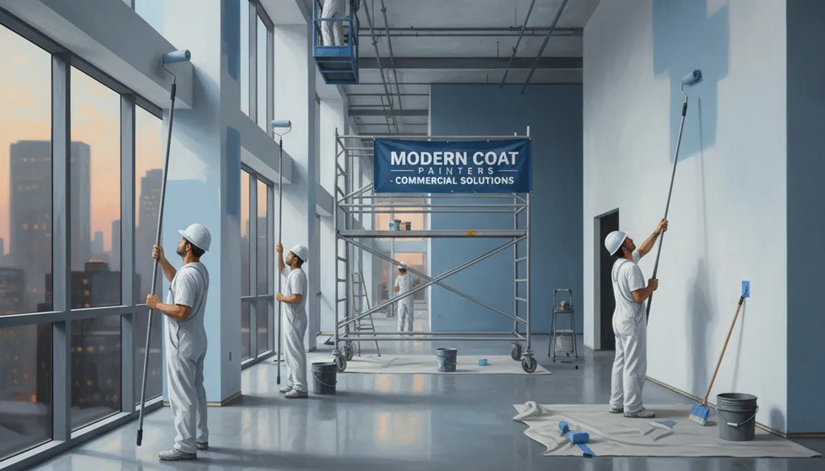 Los Angeles commercial painters applying durable exterior coating on a business building