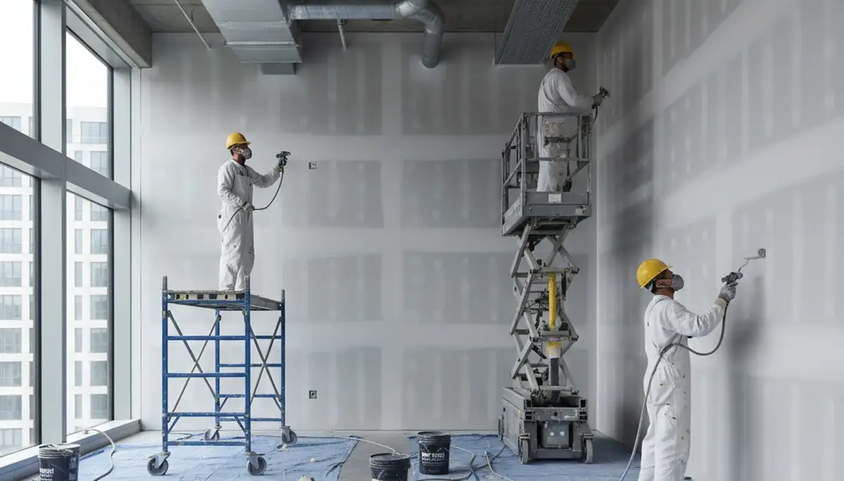 Los Angeles commercial painting crew applying durable exterior paint on a business building