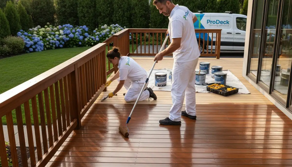 Los Angeles deck painting service applying durable outdoor wood finish for sun and weather protection