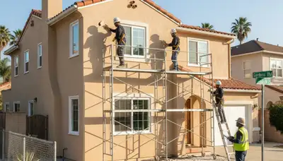Los Angeles, CA painting company crew preparing a residential exterior paint project